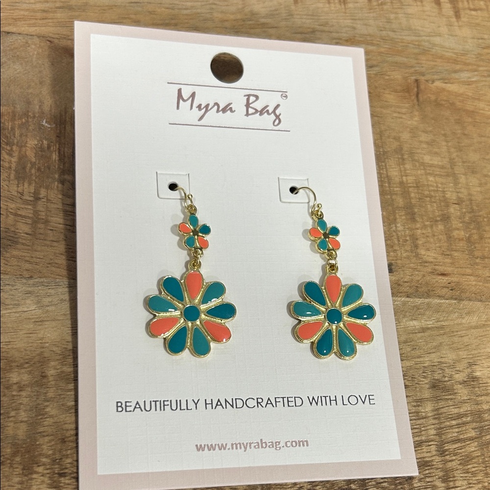 Myra Bag Teal and Coral Floral Earrings